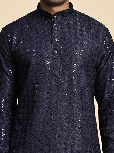 Image of Pro-Ethic Style Developer Men Silk Striped Father Son Matching Ethnic Wear Embroidery Mirror Work Kurta Pyjama Set |(Combo)B-117