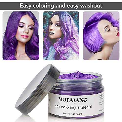 Hair Color Wax, Unisex Temporary Purple Hair Dye, Hairstyle Coloring Cream for Party, Cosplay, Halloween, Masquerade, Club, Disposable Hair Dye for Adults and Kids, 4.23oz Purple - Image 4