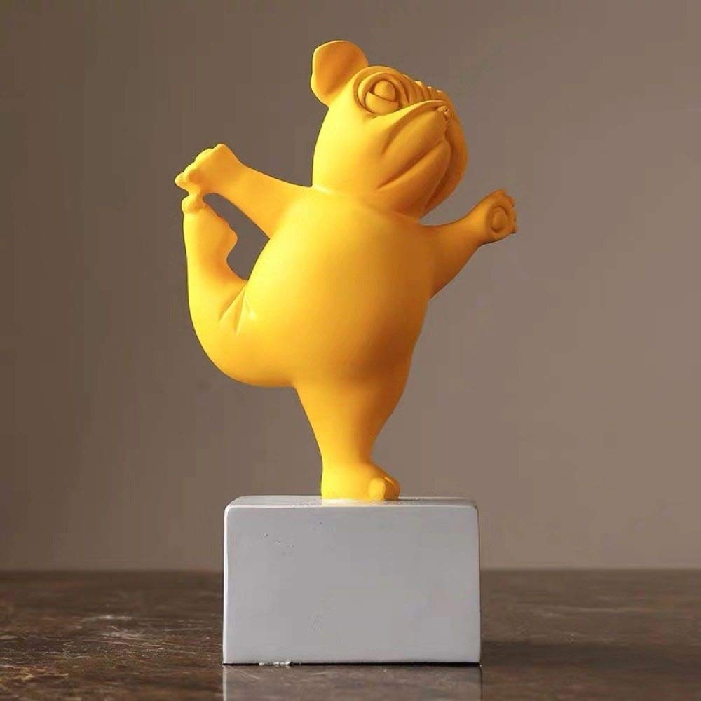 Statuette chien de yoga jaune idée cadeau originale pour couple et famille