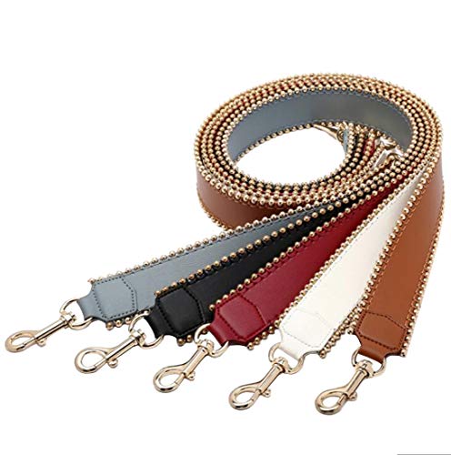 Manual Bead Edge Strap Shoulder Strap Unadjustable Replacement Strap Pu Leather Strap For Handbags Strap Purse Bag Strap (White-Silver) #TOP6