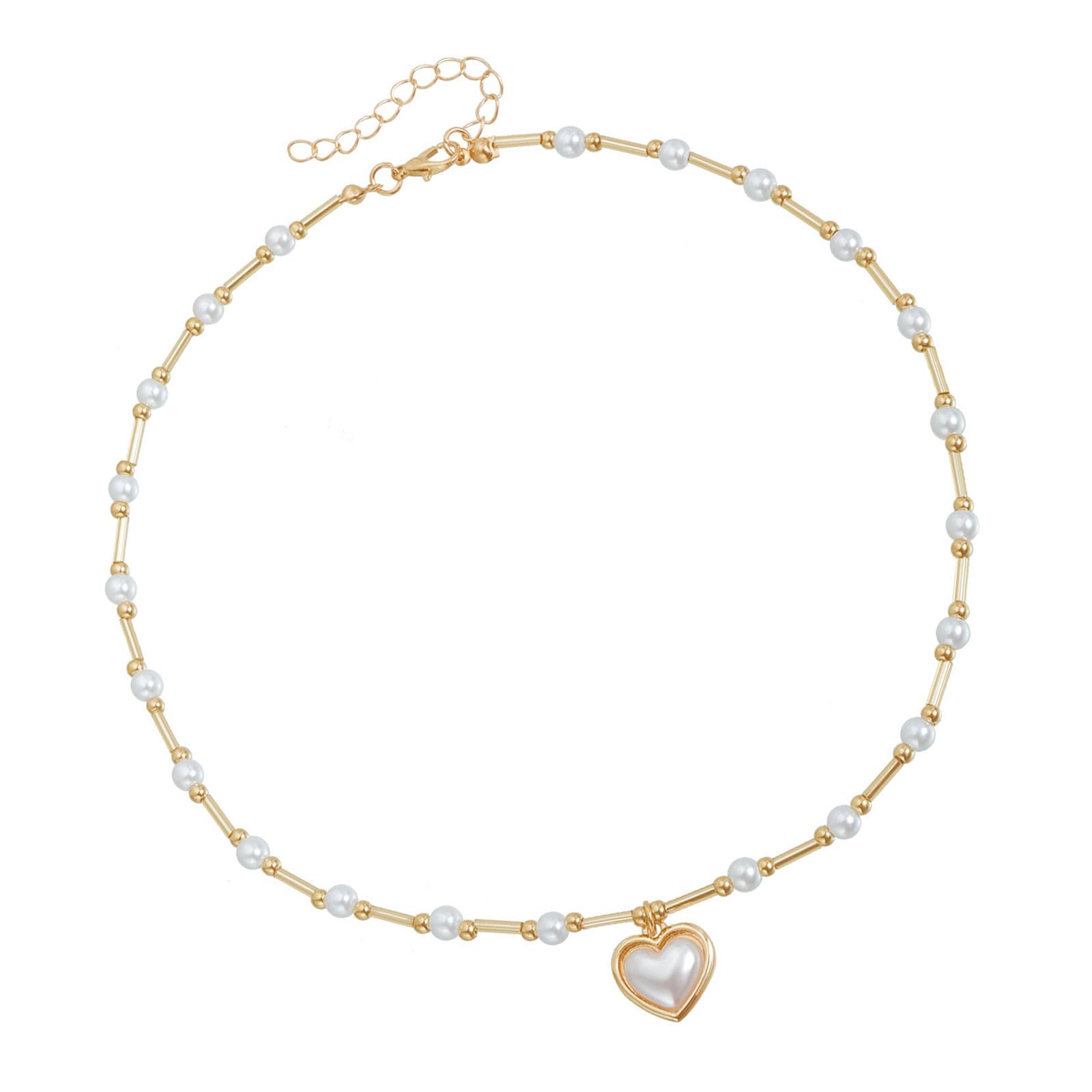 Maxtonser Stylish Heart Pearls Pendant Necklace Adjustable Chain Sweet Cool Fashionable Versatile Neckchain Jewelry Accessory