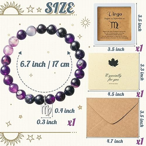 WATINC Constellation Zodiac Bracelet, Birthday Gifts for Women, Purple Natural Stone Astrology Bracelet with Charm Wish Card Envelop, Bracelet Jewelry for Bday2