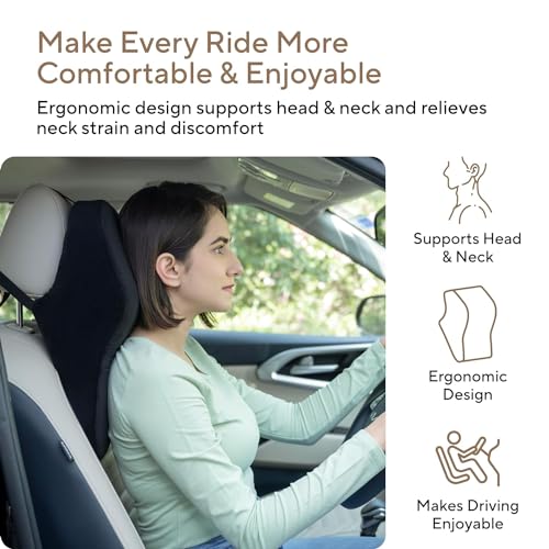 Image of zaxty Ergonomic Memory Foam Car Neck Pillow - Comfort & Support for Neck /Back Pain, Breathable Cover, Durable Headrest, Ideal for Car & Office. (1)