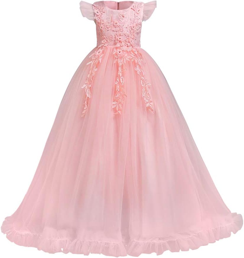Flower Girls Maxi Dress Bridesmaid Wedding Pageant Party Princess Communion Floral Boho Vintage Lace Dance Gown