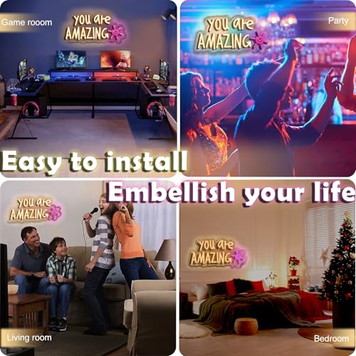 Image of You Are Amazing Neon Sign,Classroom Teen Room Wall decorations | Silicone Light Strips, Acrylic Sheets,USB Interface,Size: 13.6 in* 8.4 in,Wall Decorations in Classrooms and Teengirls' Rooms