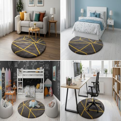 Image of Vintage Threads (Yellow Line 3x3 Ft Shaggy Carpet for Living Room & Bedroom | Ultra Soft Plush Long Pile Rug | Thick Fluffy 3D Modern Floor Carpet | Cozy Luxury Home Decor Rug