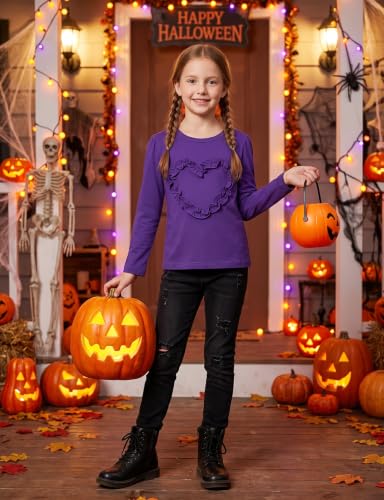 Image of Noomelfish Girls Ruffle Heart T-Shirts Cute Long Sleeve Tee Tops (4-12 Years)