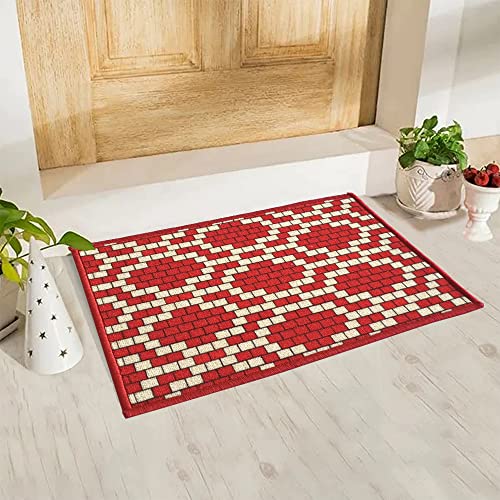 Image of Matz&More Anti-Slip Floor Mat, Red and Beige Brick Pattern, 40 x 60 cm, Low-Pile Rectangular Doormat with Gel Backing, Washable, for Entryway Kitchen Room