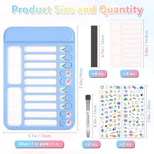 Image of Audab 2Pcs Dry Erase Chore Chart for Kids, Magnetic Checklist Board, My Chores Slider Chart to Do List Board, Routine Chart Schedule Board Task Tracker for Home Refrigerator, Wall, Desk (Blue & Pink)