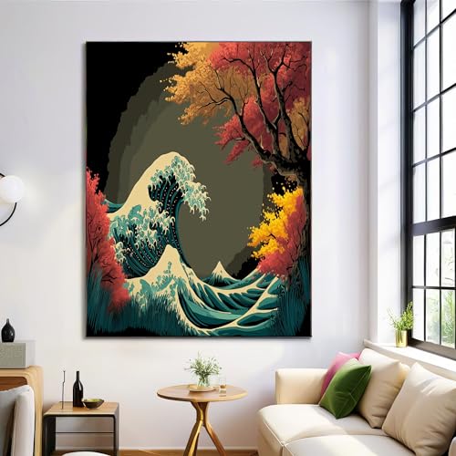 Cuadros decoracion salon modernos GDJSMIN: pintura en lienzo de flores y olas 60×80 cm