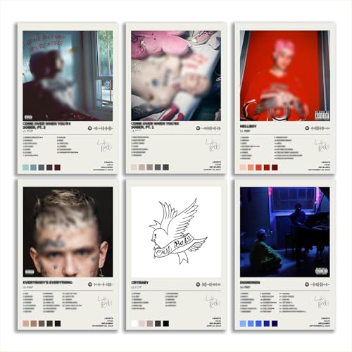 VUIPAJQC Lil Poster Peep Album Cover Limited Edition Posters (Set of 6) Unframed 8inch X 12inch(20 X 30cm) Room Aesthetic Scannable Song Code Music Posters