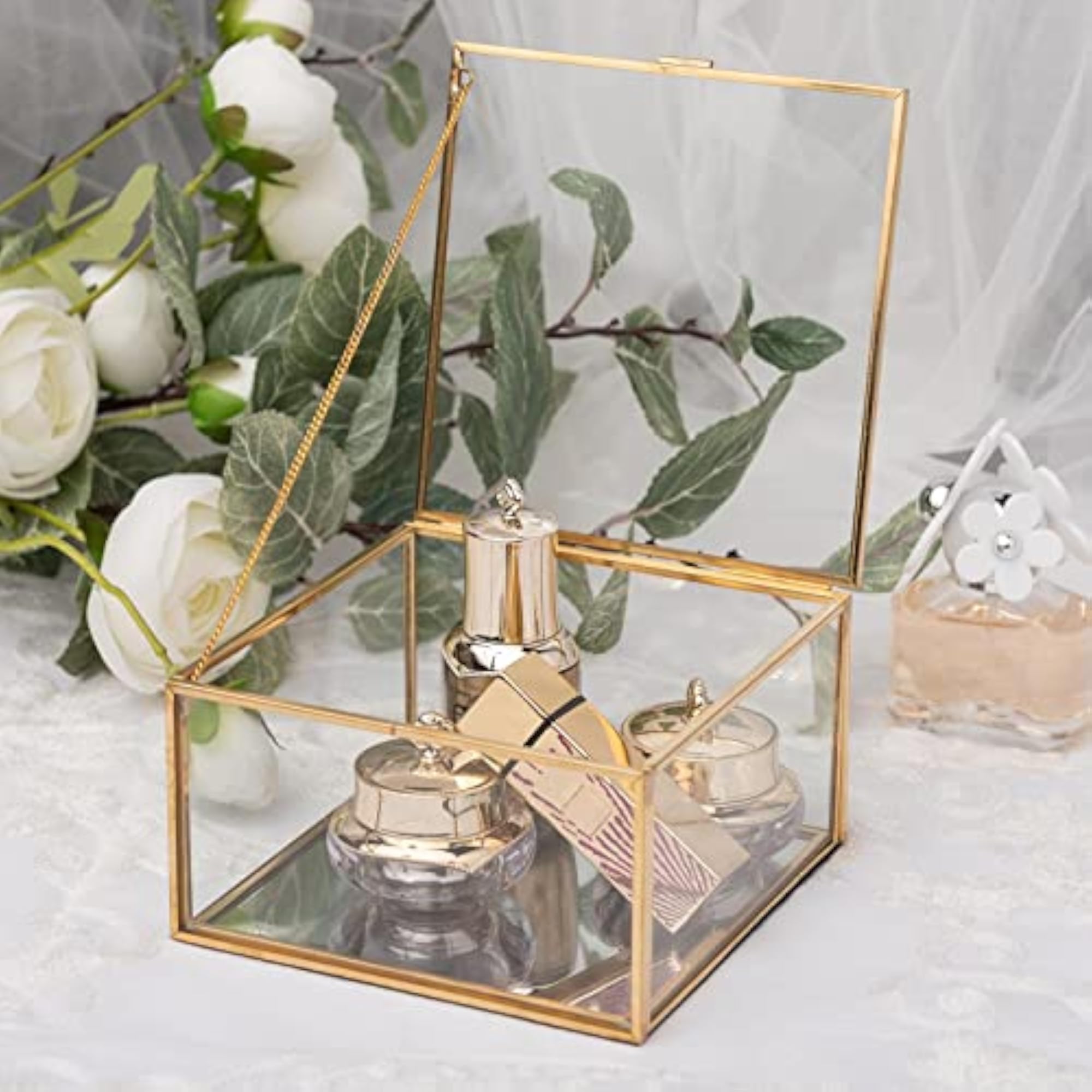 Geometric Square Glass Organizer, Elegant Storage Box