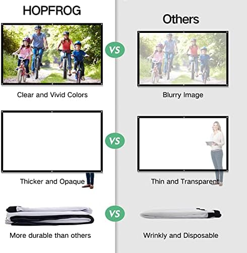 84 Inch Front And Rear Projector Screen, Simple Hangable Movie Screen with Hooks, Ropes, Portable Office Indoor & Outdoor Video Projection Screen