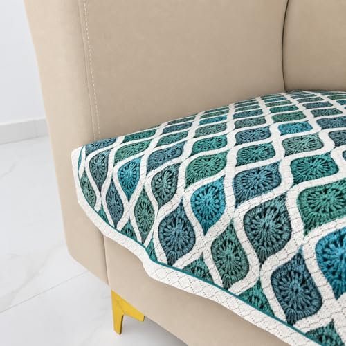 Image of Homerz Premium 'Maharaja Paradise Series' Sofa Cover | Net Fabric Sofa Cover | Washable, Anti-Dust Backed & Wrinkle Resistant Cover (Aqua Lattice, 1 Seater, Only Seat Cover)