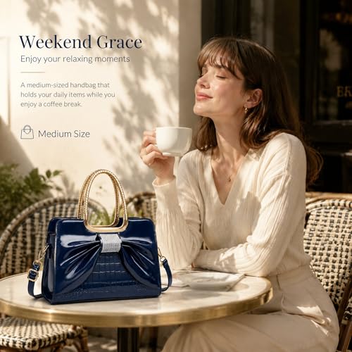 Shoulder Bags for Women, Retro Vegan Leather Handbags with Lock Closure, Y2K Vintage Purse Medium Structured Top-Handle Satchel for Work Travel Party (Blue) - image 9