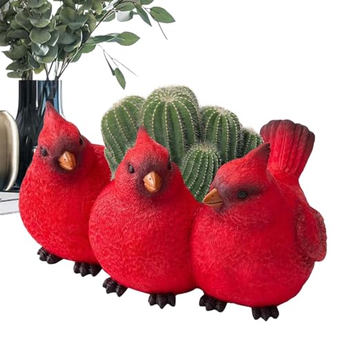 Maceta creativa con tres pájaros pequeños, 2024, linda maceta con pájaros rojos de resina, estatua de pájaro, maceta suculenta de cactus para jardín, balcón, terraza, tres pájaros pequeños