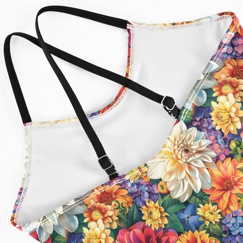 senya Girls Swimsuits One-Piece Swimwear Tie Bathing Suit Beach Summer Round Neck 7-8T Multicolored Dahlia Flowers Pattern4