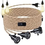 Hanfseil Pendellampe Kit mit 3 Glühbirne, Lampenfassung Pendelleuchte mit Stecker, E27 Vintage Lampenkabel mit Schalter, Lampenkabel HäNgende Leuchte mit 3 Flammig, für Dining Hall Home