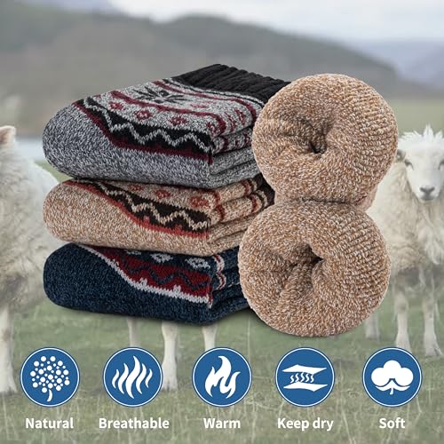 Time May Tell Womens Merino Wool Thermal Socks Warm Cushioned Boot Socks for Winter, Hiking & Outdoor Activities 3 Pack2