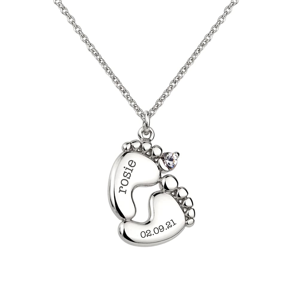 PERSONALISED BABY FEET PLATED NECKLACE (Silver)