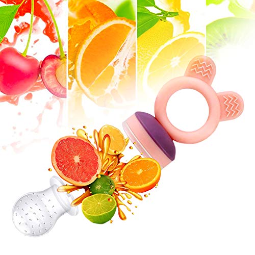 image for Gedebey Baby Food Pacifier Feeder – (2 Pack) Fruit Silicone with Pac