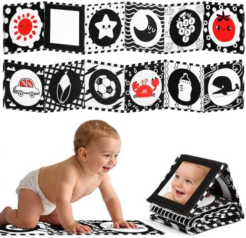 High Contrast Baby Toys for Newborn – Black White Tummy Time Mirr...