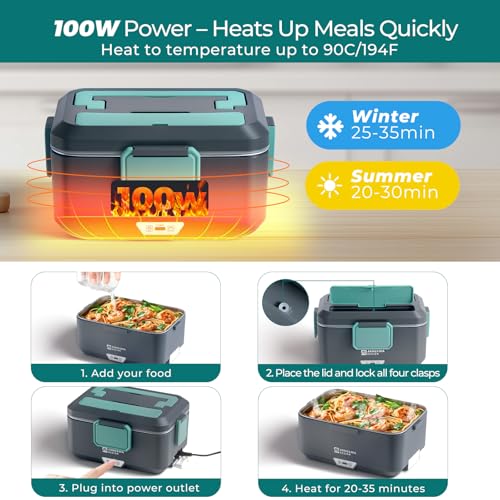 Image of Annie & Mia Design Electric Lunch Box for Adults, 90W and 3.5L Electric Lunch Box for Adults, Home, Car, Office, Truck, Laptop