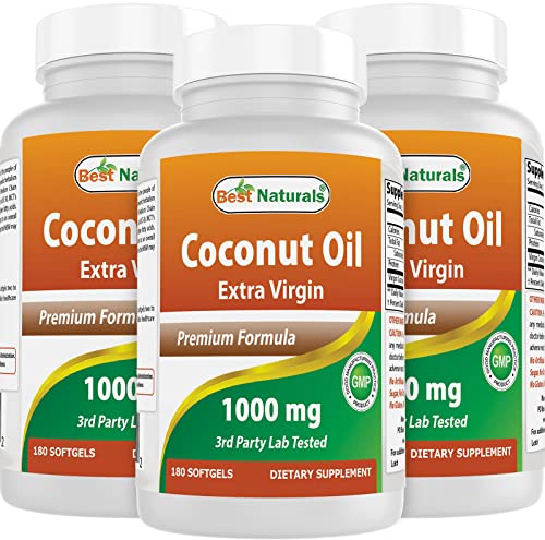 Best Naturals Extra Virgin Coconut Oil 1000 mg Softgel, 180 Count (180 Count (Pack of 3))