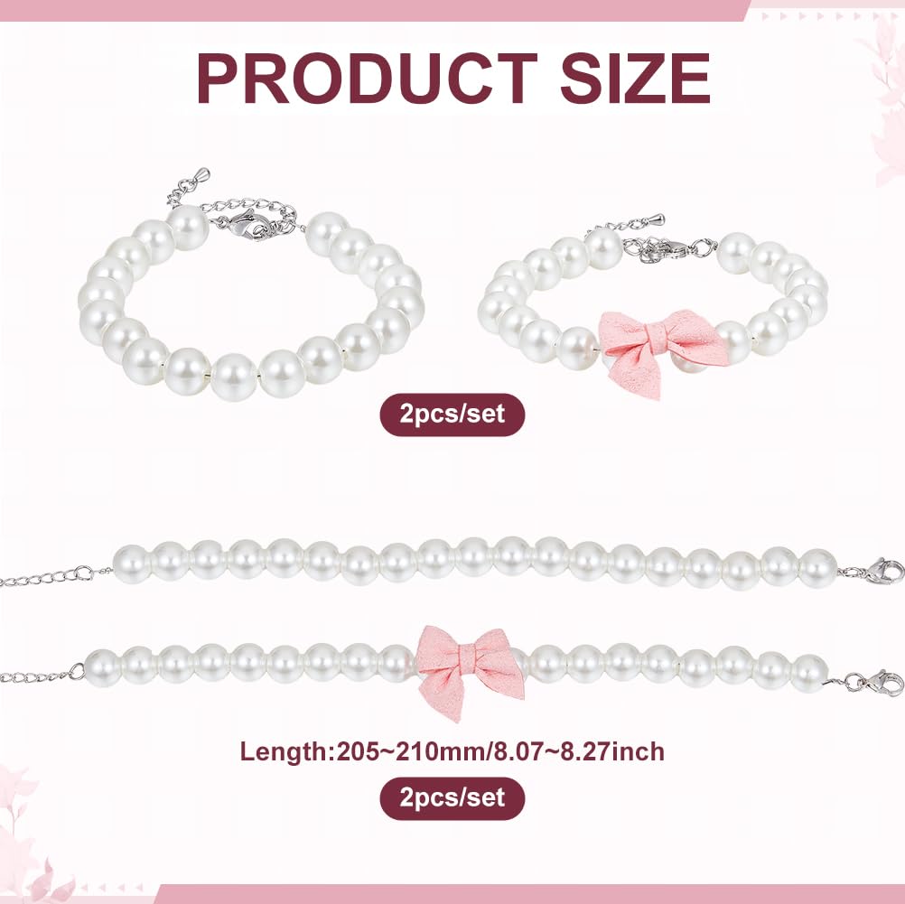 BENECREAT 2 pz 2 stili Collana Collare di Perle per Cani e Gatti,Fiocco di Perle Da 205~210mm, Collari per Animali Domestici con Ciondolo A Fiocco Rosa per La Toelettatura Degli Animali Domestici
