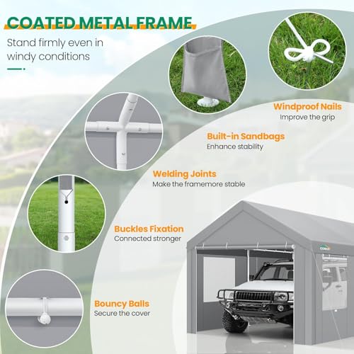 Image of COBIZI 10x20 FT Heavy Duty Carport with Galvanized Frame,