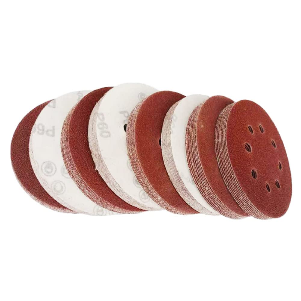 100 sztuk 125mm 5 cali Ścierny papier ścierny Szlifowanie 8 Otwór Hak na tarczę i amp; Loop Sand Paper Grits 60~1000 do polskich akcesoriów narzędziowych, 120#