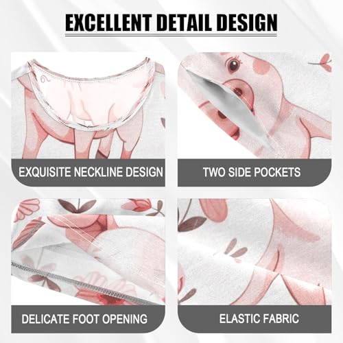 Pink Flower Pig Summer Pajamas Set Short Cotton Sleepwear 2 Piece4