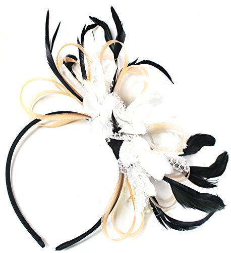 Salmón Nude Rosa y Blanco Net Pelo Tocado de boda diadema de plumas de aro Royal Ascot Races