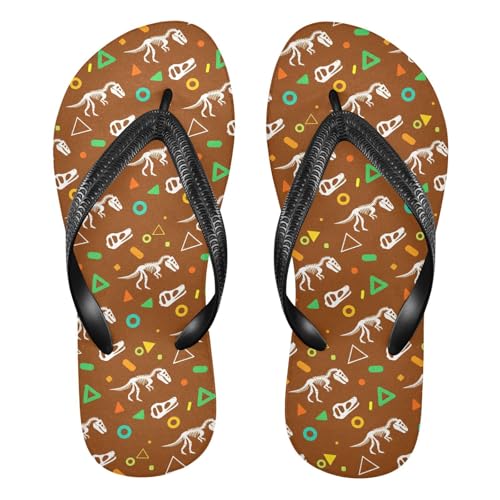 Dinosaur Dino Fossil Skull Brown Flip Flop Beach Summer Casual Sandal for Women & Men Shower Shoes 2301652