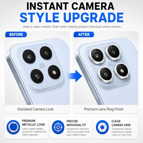 Image of ArmourPro Camera Lens Protector for Xiaomi 17 Tough HD Individual Aluminum Alloy Rings 9H Camera Cover, Scratch-Resistant,Camera Lens Protection| Silver, 1 Pack