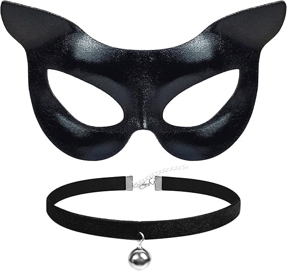 LUYANFX Costume de Chat pour Femme, 2 Pièces Accessoires de Costume de Chat, Ensemble Masque et Collier de Chat, Déguisement Chat Femme pour Halloween, Mardi...