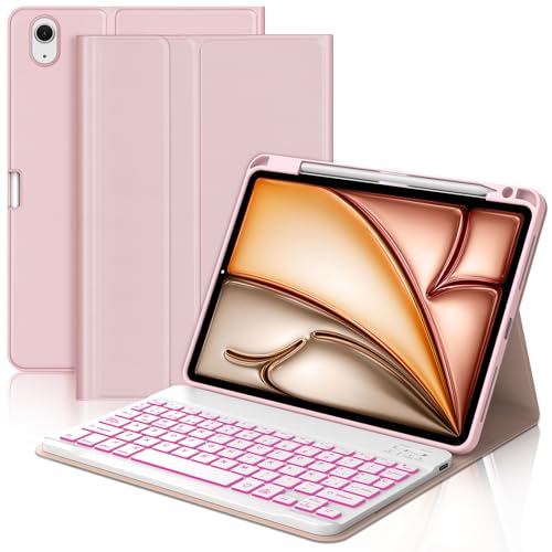 Teclado Bluetooth español Ñ para iPad Air 11 M4 funda desmontable magnética rosa
