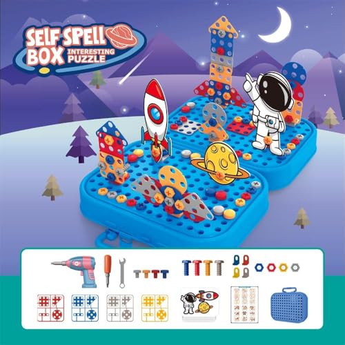 Image of Cable World Space Theme Creative Drill Set - 2-in-1 3D Building Blocks & 2D Puzzle - STEM Educational Construction Toy with Screwdriver & Portable Case for Kids 3+ Ideal for Gifting