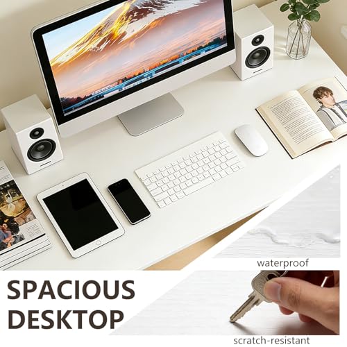 Image of BestOffice Computer Desk,Home Office Desk, Modern Simple Style for Home Office Study Writing (White, 39 Inch)