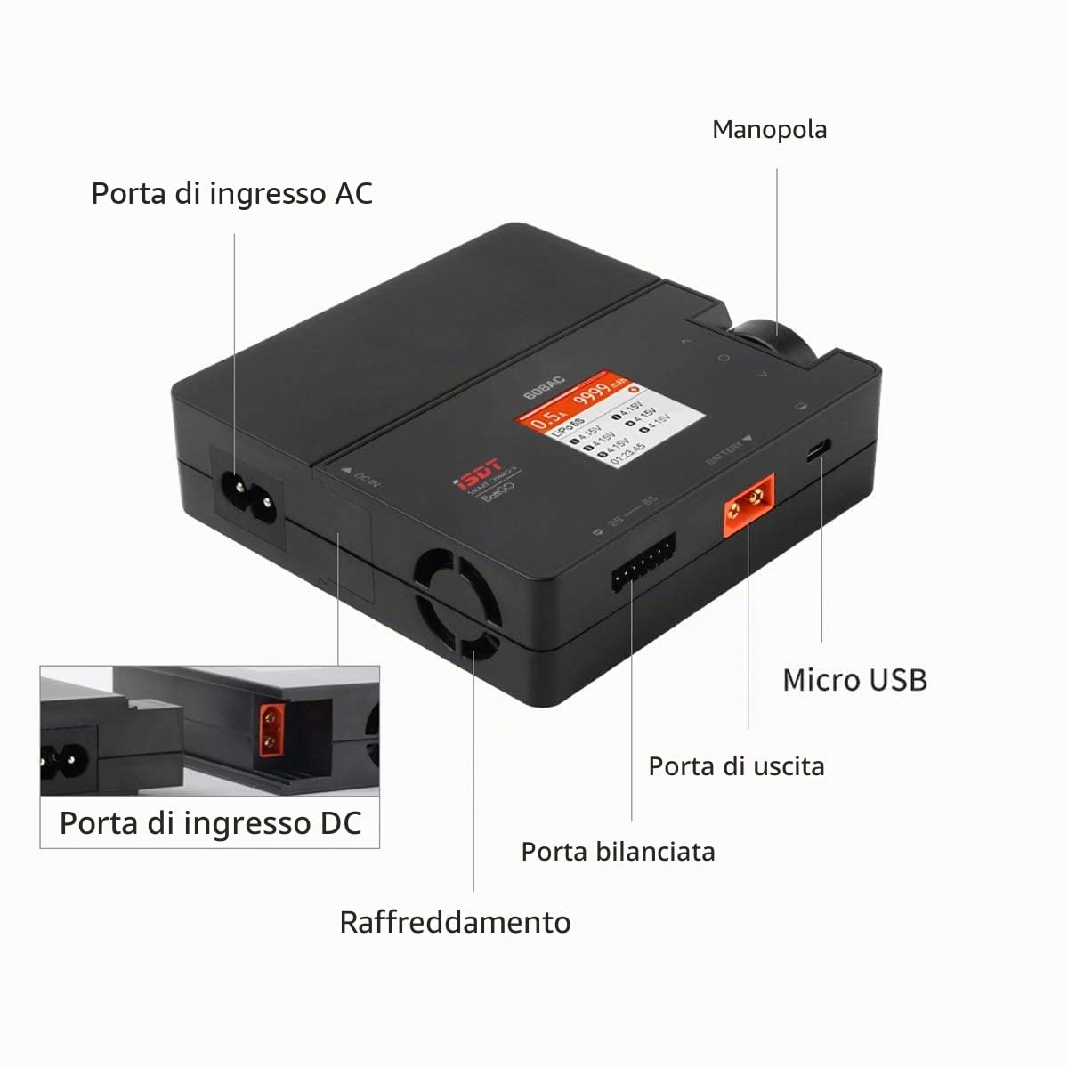 ISDT 608AC Lipo Caricabatterie AC/DC per batterie Life/Lilon/LiPo/LiHv/Pb/NiMH RC