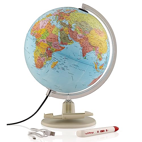 Tecnodidattica – Parlamondo | Globe terrestre interactif pour petits et grands | Lumineux et pivotant | Stylo audio-musical | 6 langues disponibles |...