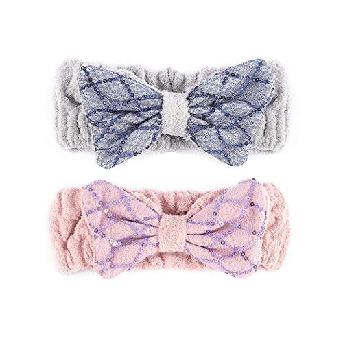 Chennie Spa Headbands Sequins Elastic Bowknot Makeup Hair Bands Washing Face HeadWraps For Women And Girls (2PCS) (Blue&Pink)