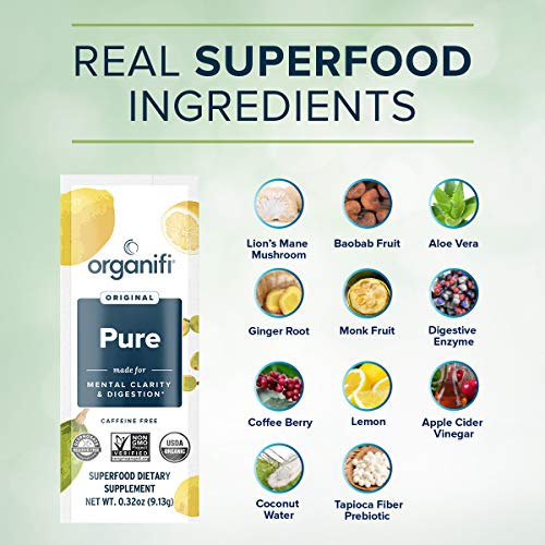 Organifi: Pure Smart Packs - Mental Clarity Superfood Solution - 30 Packets - Lemon Flavor - Promotes Normal Bdnf Levels #TOP4
