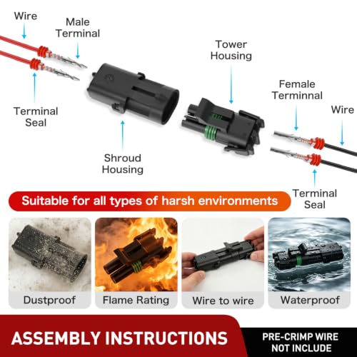 Image of Nilight 100PCS 10 Kits 2 Pin Waterproof Automotive Electrical Connector Kit