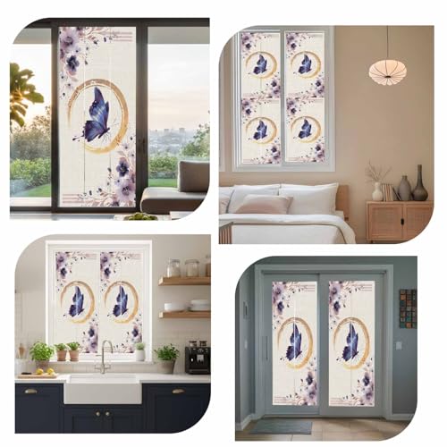 Película para ventana con mariposas y flores moradas 19.6x39.3 in miniatura 7