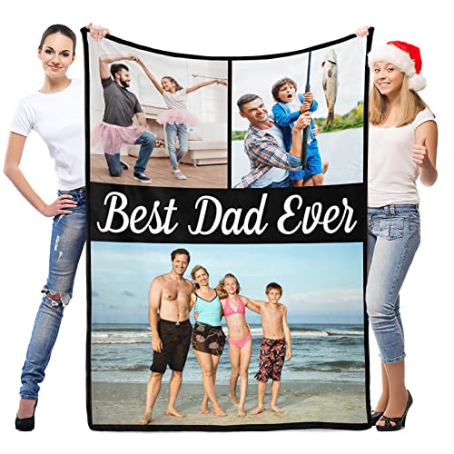 Personalized Fathers Day Blankets Gifts for Dad, Custom Blanket with Photo, Personalized Photo Throw Blanket, Customized Picture Blankets, Custom Best Dad Ever Gifts