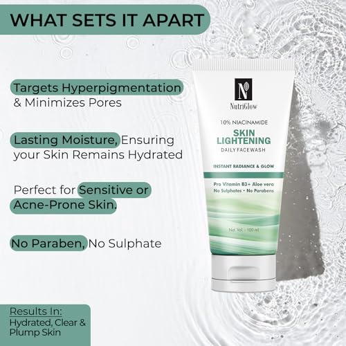 Image of NutriGlow 10% Niacinamide Daily Face Wash, Brightening Formula Pro Vitamin B3, All Skin Types For Men And Women (100ml) Pack of 3