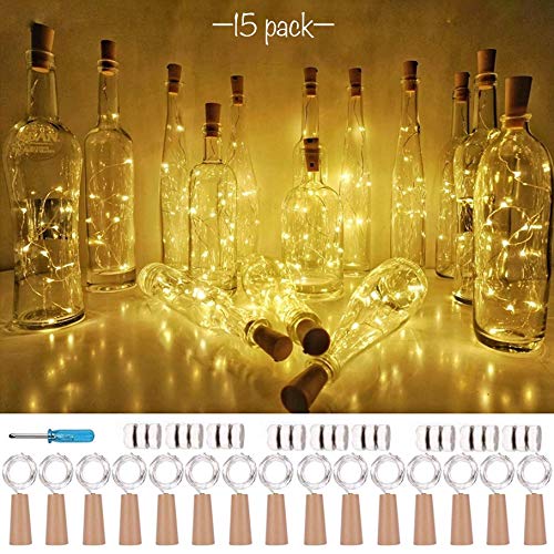 Wine Bottle Cork Lights, 15Pack 10 LED/ 40 Inches Battery Operated Cork Shape
