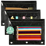 Pencil Pouch for 3 Ring Binder: 3 Pack Clear Pencil Pouch with Smooth Zipper| Large Capacity Binder Pouch| Cute School Office Organizer for Kids Teens Girls Adults Student, Black