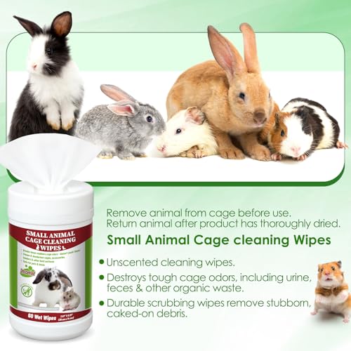 Image of 1 Pack Small Animal Cage Wipes 60 Count Small Animal Cage Clean up Wipes Removes Stubborn Caked-on Hamster Cages Cleaner for Pet Bunny Supplies Cleaning Deodorizing